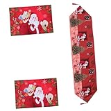 Veemoon Juego de Mantel Navideño de 3 Piezas Bandera de Mesa Triangular 40X180 CM y Dos Manteles Individuales Rectangulares 30X45 CM Estampado de Papá Noel para Decoración de Mesa