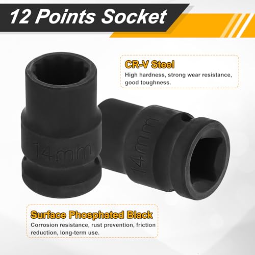 Image of HARFINGTON 5pcs 1 /2 inch Drive x 14mm Shallow Impact Socket 12-Point Metric CR-V Steel Spindle Nut Impact Flip Sleeve for Home Auto Nuts Bolts Repair