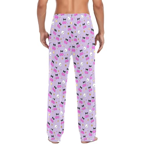Mens Cotton Pajama Pants Sleep Lounge Pj Bottoms Sleepwear with Pockets Drawstring S Cherry Skull3