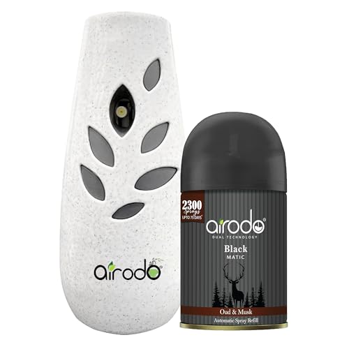 Image of AIRODO Automatic Air Freshener Machine with Refill-(235ml Refill + Machine) Automatic Spray |Oud and Musk |2300 Sprays |3x More Fragrance|Room & Bathroom Automatic Spray (235 ml)