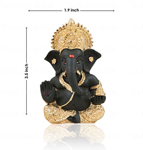 Image of Gold Art India Gold Plated Kaai Green Color Ganesh Idol for Car Dashboard God Ganesha Idol for Home Decor Ganpati for Gifting (MUKUTGOLDKAAIGREEN3.5)