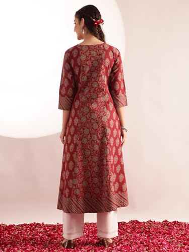 Image of Vbuyz Women's Floral Print A-Line Cotton Stitched Kurta