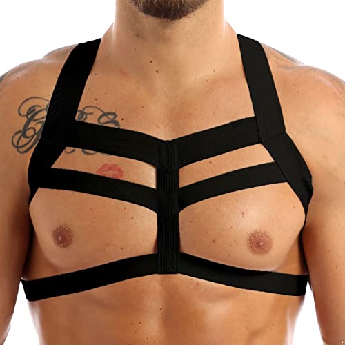 Lejafay Men's Nylon Harness Double Shoulder Straps Elastic Chest Muscle Belt Club Party Costume