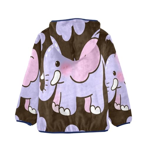 Cute Elephant with Purple Clouds Toddler Fleece Jacket Girl Boys Hooded Fleece Jacket Coat Warm Outwear Zip-up 3-10T2