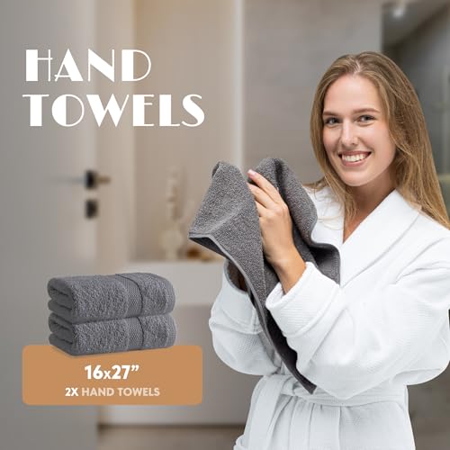 Image of Gray Bath Towel Set of 6-100% Cotton Highly Absorbent Towels for Bathroom, 2 Luxury Bath Towels 650GSM, 2 Hand Towels, 2 Washcloths