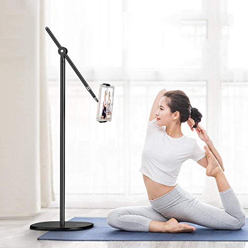 Ipad-Tabletten aus Aluminiumlegierung 10 Zoll, höhenverstellbar 108-170 cm / 42,5-67 Zoll, schwarzer Ipad-Ständer für 9,5 "bis 14,5" -Tablets, drehbar