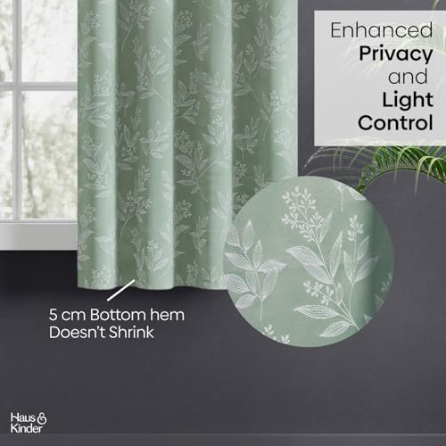 Image of haus & kinder Jacquard Window Curtains 5 Feet Long Pack of 2 Window Curtains, 5 Feet Curtains for Window (Mint Groove, Mint Floral Nature Design 130x152 CM)