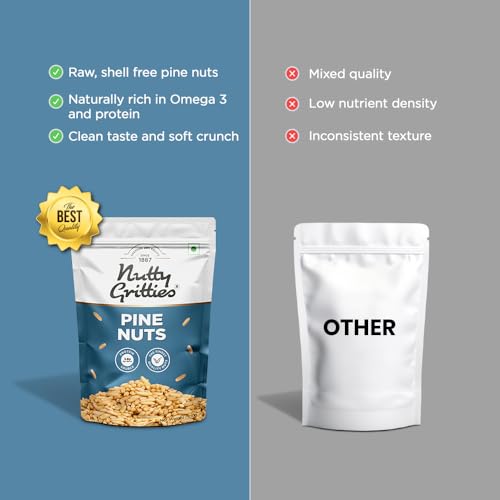 Image of Nutty Gritties Raw Pine Nuts Kernels 100g | Rich in Protein & Healthy Fats | High in Antioxidants | Healthy Snack | Resealable Pouch