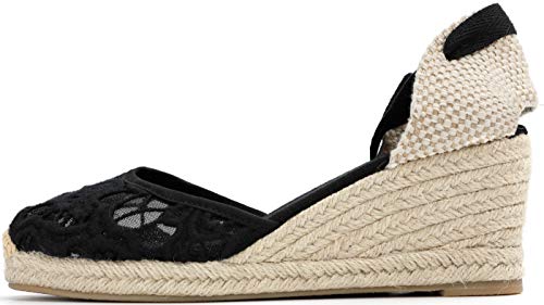 Image of Womens Espadrille Wedge Sandals Closed Toe Platform Lace Up Ankle Strap Slingback Summer Dress Shoes
