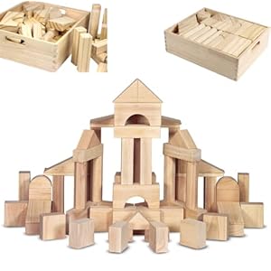 Standard Unit Building Blocks for Toddlers with Storage Tray (64 Pcs) Sanded Wood Blocks for Children, Original STEAM, and STEM Learning, Classic Wooden Toys for Kids Parties and Classrooms