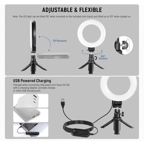Image of NEEWER BASICS 5 inch Ring Light for Video Conference Lighting, 2 Pack Clip on Light Kit with Desk Tripod Stands for Monitor Laptop Computer Zoom Call Live Streaming Recording Remote Working Learning, BR60