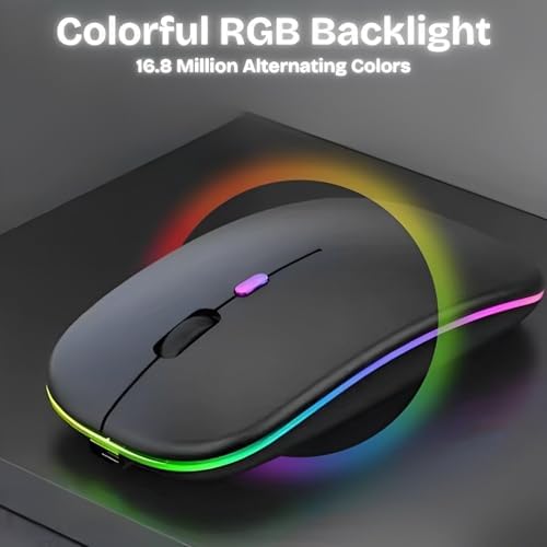 Nexurion Wireless Mouse for Laptop & PC – Magic, Bluetooth, Rechargeable USB-C, Slim Design with RGB Backlight, Dual Mode 2.4GHz for MacBook, iPad (Jet Black) - 3