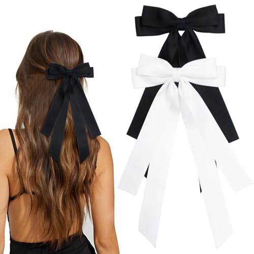 Set de 2 pinzas para el cabello con lazo negro y blanco miniatura 1