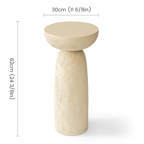 SHYFOY Moderner Beistelltisch mit Sockel, runder Tisch in Sanduhrform mit strukturierter Oberfläche, beige, hoher Sofatisch für Wohnzimmer und Terrasse, 30 x 30 x 62 cm – Bild 4