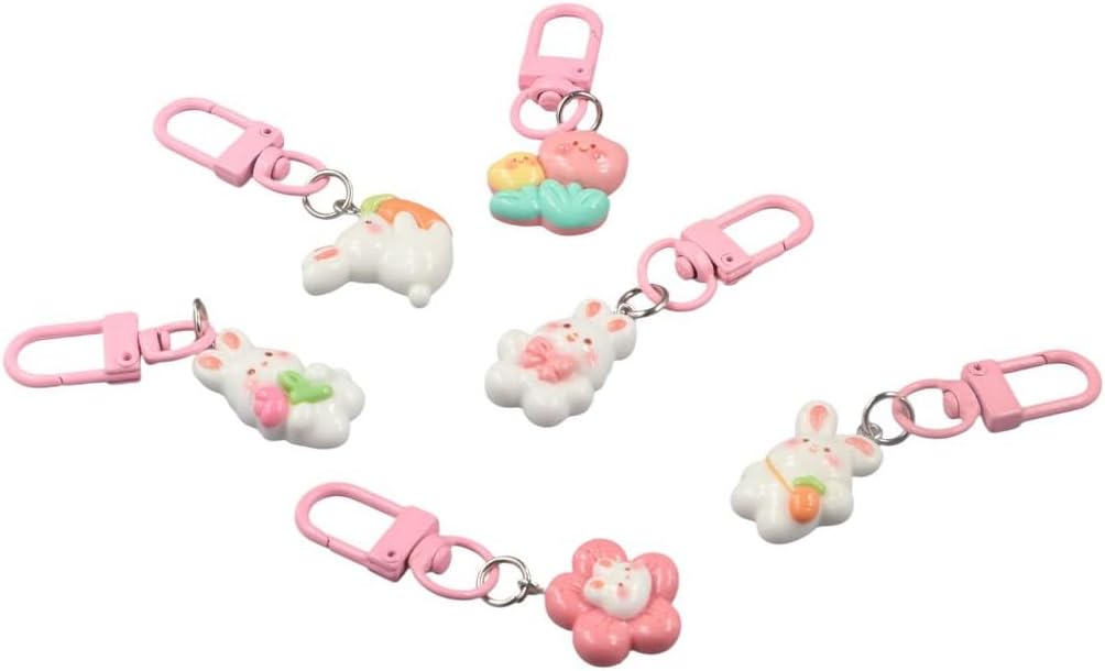 Pokinge 6Pcs Cartoon Bunny Pendant Keychain Creative Resin Hanging Keyring Cute Rabbit Carrots Keychain Ornament Kawaii Charm Backpack Ornament - Image 7