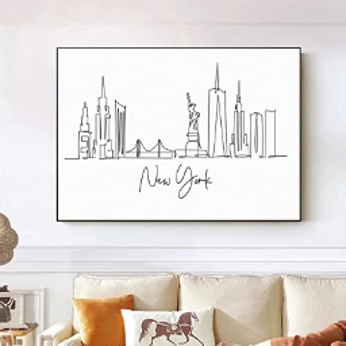Affiche minimaliste noir et blanc avec impression skyline sur toile décoration maison 40x60