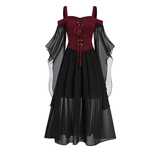 riou Vestidos Medievales Para Mujer Tallas Grandes Halloween Tallas Grandes Gótico Vestido de Noche con Ribete Encaje Disfraces Originales Fiesta Cosplay Disfraz para Carnaval