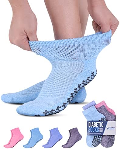 Doctor's Select Diabetic Ankle Socks with Grippers for Men and Women - 4 Pair 1/4 Length Neuropathy Socks for Women