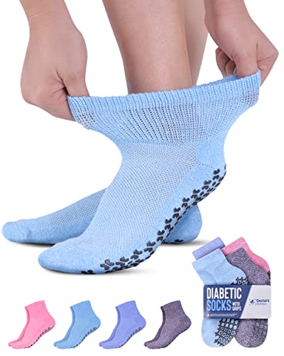 Doctor's Select Diabetic Ankle Socks With Grippers For Men And Women - 4 Pair 1/4 Length Neuropathy Socks For Women #TOP2
