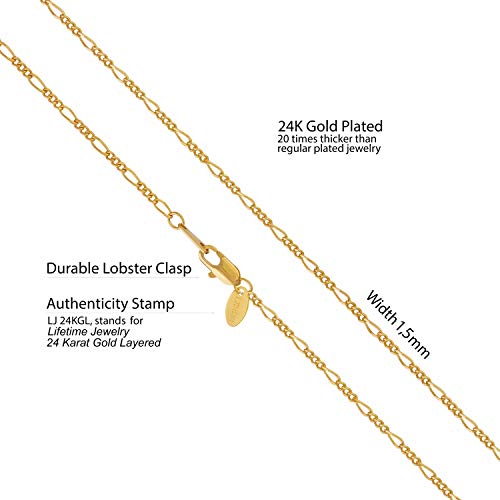 Lifetime Jewelry 1.5Mm Figaro Chain Necklace Women And Men 24K Real Gold Plated (20 Inches, Gold) #TOP3