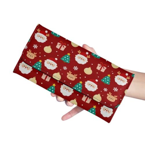 Image of AFPANQZ Women's Trifold Wallet, Leather Large Capacity RFID Long Wallet | Santa Claus Tree PrintWallet with Cit Card Slots Phone Holder Zip Pocket, Buckle Closure, Ladies Christmas Purse