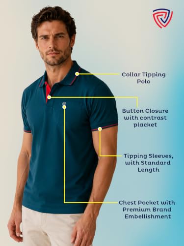 Image of Lux Cozi Men's T-Shirt with Chest Pocket | Polo T-Shirt for Man | Plain Casual Stylish | Half Sleeve| Cotton Blend Collar Polo T-Shirts for Men