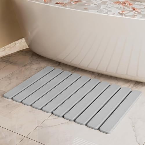 DAWNTREES Foldable Stone Bath Mat,60x40cm Fast-Drying Stone Mat,Non-Slip Absorbent Bathroom Floor Mat, Compact & Stylish