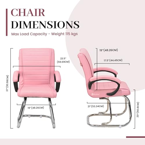 Image of GOYALSON Home Exclusive Visitor Study Reception Chair with Arm Rest and Heavy Frame with Cushioned Seat Back Chair (1, Pink, Double Pipe Chrome Frame)