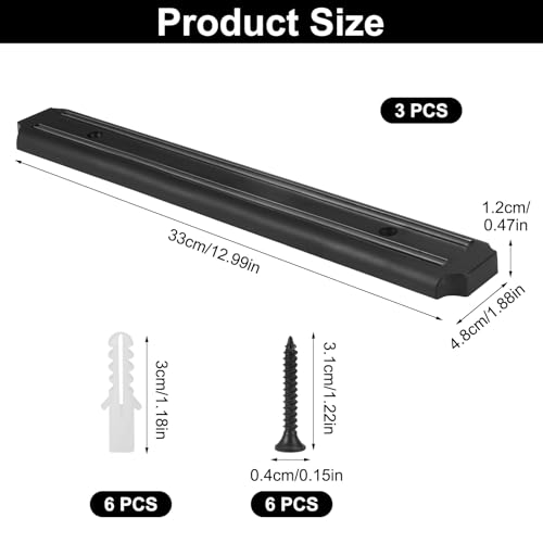 3 Piece Magnetic Knife Strips, 33cm/13inch Magnet Knife Holder for Wall, Magnetic Knife Rack Set, Load-Bearing 500-800g Knife Magnet, Black Multipurpose Tool Holder, for Kitchen, Workshop, Office - Image 3