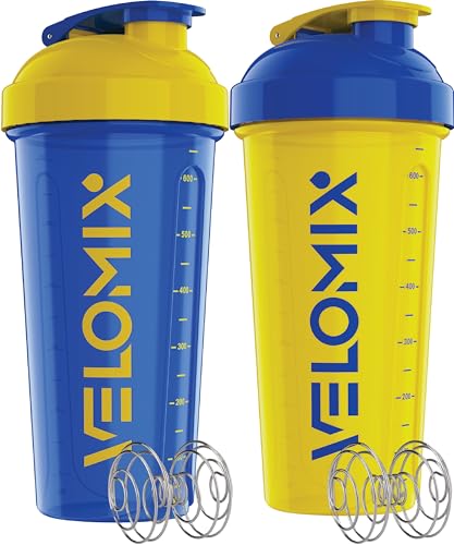 VELOMIX -2 PACK- 828ml Eiweiß Shaker - Auslaufsicher Shaker Proteinshake mit 2x Kugel, Drehverschluss & Mess-Skala | Protein Shaker Bpa Frei | Spülmaschinengeeignet
