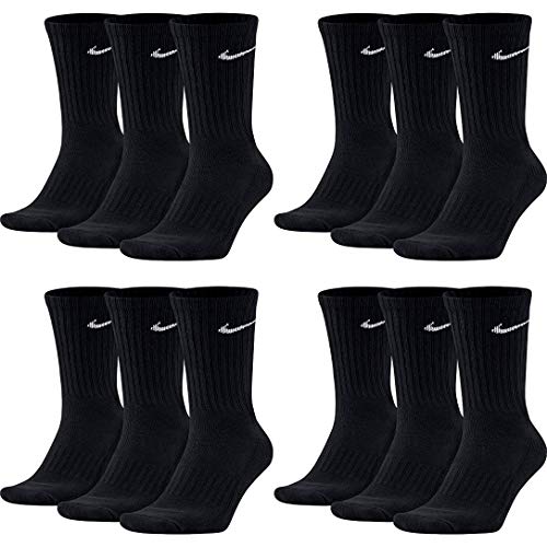 Nike 12 Paar Herren Damen Socken Tennissocken Sportsocken Laufsocken Paket Bundle SX4508 Weiß Schwarz Grau, Farbe:Schwarz, Größe:42-46