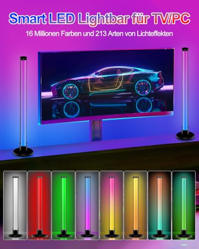 Foto von ELOUYCKE Smart LED Lightbar 2er Set, RGB Lampe TV Hintergrundbeleuchtung funktioniert Sync mit Musik und APP Control Steuerung für Gaming, Filme, PC, Raumdekoration