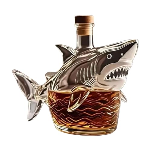 Whiskey Shark Bottle,Bar Decorative Glass,Unique Transparent Engraved Animal Shape Glass,Gift for Whisky Lovers, Fathers Days, Husbands