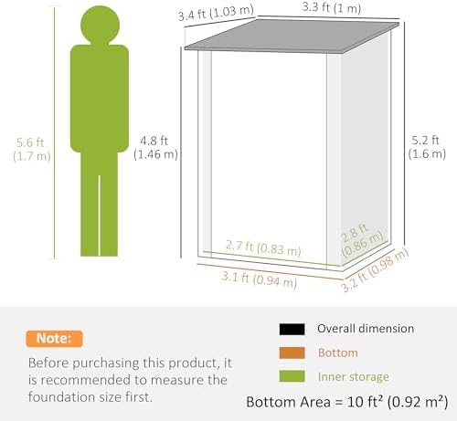 Outsunny 3' x 3' Lean-to Outdoor Storage Shed, Waterproof Garden Shed Galvanized Steel with Lockable Door for Patio, Backyard, Lawn, Dark Grey — view 6