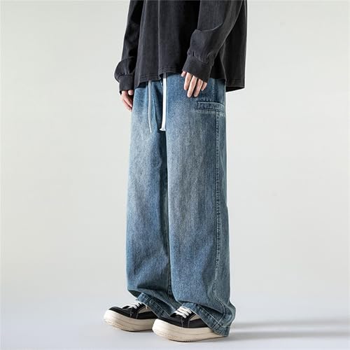 Mens Straight Leg Jeans Elastic Waist Denim Skate Pants Mens Jeans Regular Fit Hip Hop Loose Fit Denim Pants3