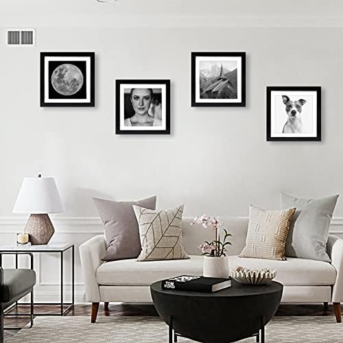 Black 10x10 (25x25 cm) Photo Frames Display 8x8 Pictures - Square Classic Solid Wood Frames for Wall Mount and Tabletop 2 Pack