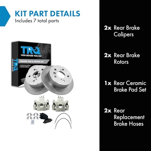 Image of TRQ Rear Brake Pad and Rotor Set Ceramic Rotors Calipers Compatible with 2006-2007 Toyota Avalon 2006-2008 Solara