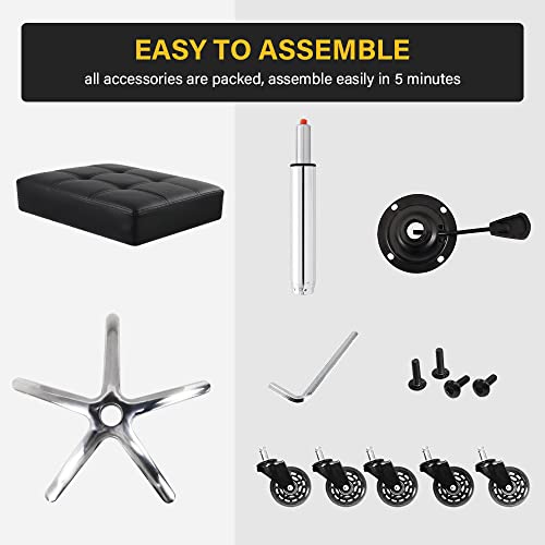 WKWKER Heavy Duty Rolling Stool with Wheels Hydraulic Swivel Adjustable Rolling Stool Ergonomic Thick Leather Rectangle Seat Chair for Kitchen Drafting Lab Office Salon Message Counter – Black by WKWKER - Image 7