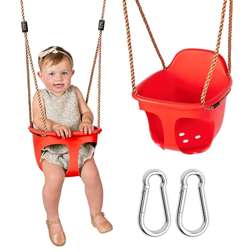 Acorn Adventures Toddler Swing Seat – Baby Bucket Swing for Outdoor Backyard & Porch, Adjustable Ropes, Easy Install, Weather-Resistant HDPE - Red by Squirrel Products - Used condition - US$29.17
