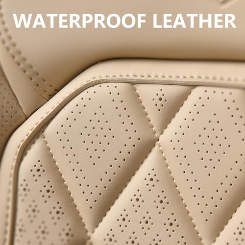 Image of Coverado Front Seat Covers, Luxury Faux Leather Waterproof Seat Cover, Beige Car Seat Protector, Car Seat Cover Front Seats, Automotive Seat Covers Universal Fit for Most Cars (Front, Beige)