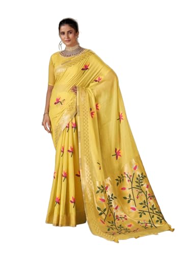 Image of MADHUHANSH Women's Cotton Linen Saree with Unstitched Blouse Piece and Floral Printed Pattern | Women Saree for Special Occasion | Stylish Modern Sarees