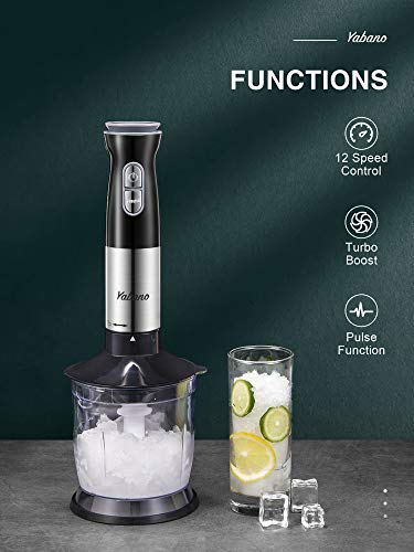 5 in 1 Stick Hand Blender Set for Kitchen, 12 Speed Stainless Steel Immersion Chopper, Beaker, Electric Whisk, for Smoothies, Soups, Sauces, Baby Food by Yabano - Image 6