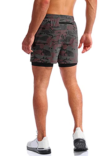 Image of Pudolla Men's 2 in 1 Running Shorts 5 inch Quick Dry Gym Athletic Workout Shorts for Men with Phone Pockets