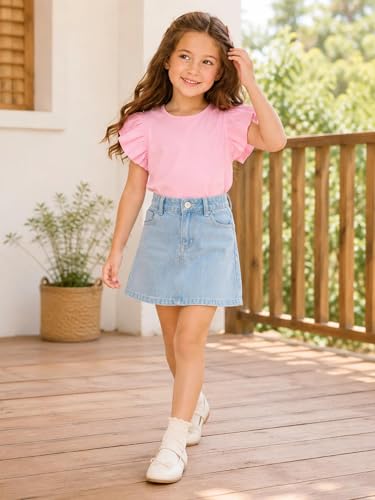 Image of Girls' Summer Shirts Cute Tops Ruffle Sleeve Crew Neck Casual Tees