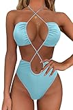 Womens High Waisted Bikini Set Bandage Lace Up Bathing Suit Cutout Push Up Strappy Halter Neck Swimsuit Criss Cross