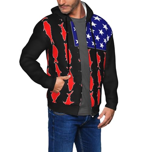 American Fish Flag Men Boy Hoodie Full-Zip Zip-Up Coat Hooded With Pocket 7