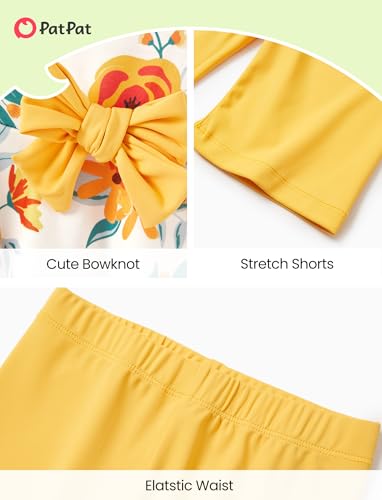 Image of PATPAT Girls Summer 2 Piece Outfits 4-12Y Butterfly Bow Sleeveless Tunic Tops and Floral Print Shorts Cute Clothes