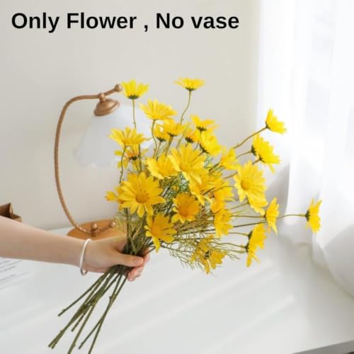 Image of SATYAM KRAFT 15 Pcs Artificial Daisy Sunflowers for Home Decor, Office, Living Room, Balcony, Wedding & Gifting | Realistic Faux Flower (Only Flower, No Vase)(Fabric) (Yellow)