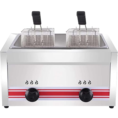 10L/20L/30L Friteuse à Gaz Commerciale,Panier De Comptoir En Acier Inoxydable,Friteuse De Restaurant,Frites Maison,Avec Panier Et Couvercle,Contrôle Température Réglable,Singlecylinder20L