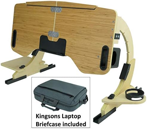 Portable Adjustable Laptop Bed Desk Stand Tray Table - Sturdy Wooden Workstation - Notebook or MacBook Compatible Limited Edition Whit Briefcase Included